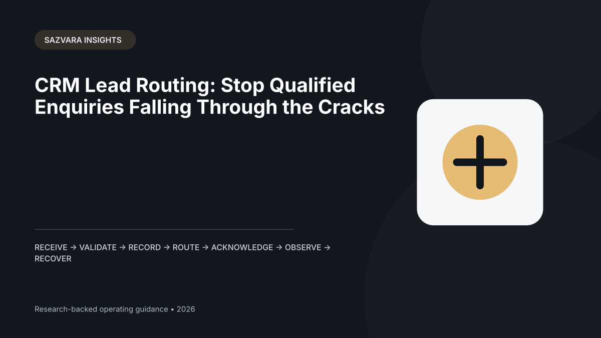 CRM Lead Routing: Stop Qualified Enquiries Falling Through the Cracks — Sazvara editorial illustration