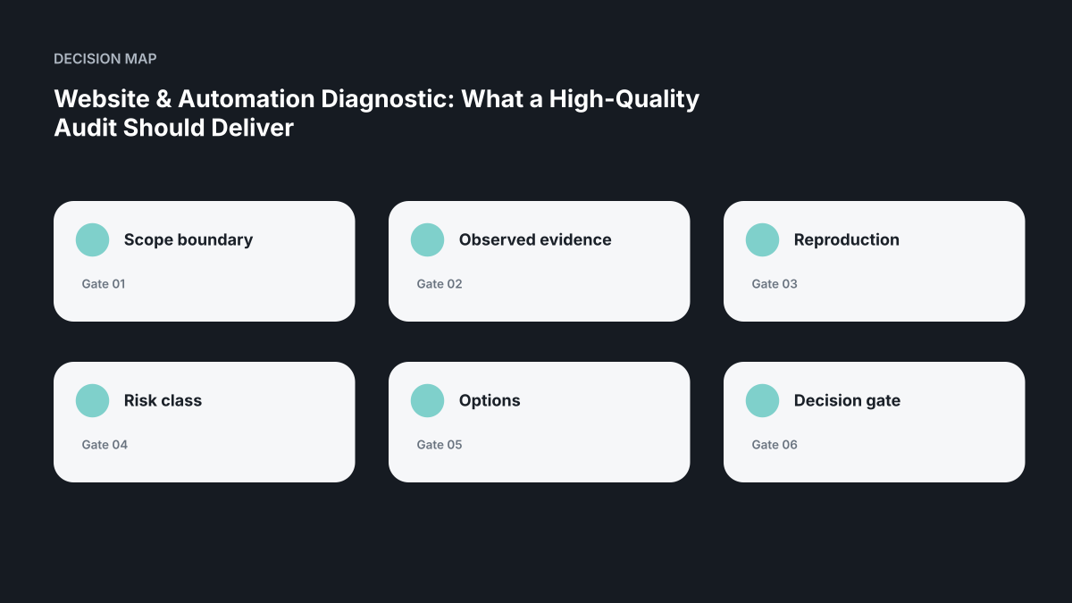 Decision map for Website & Automation Diagnostic: What a High-Quality Technical Audit Should Deliver