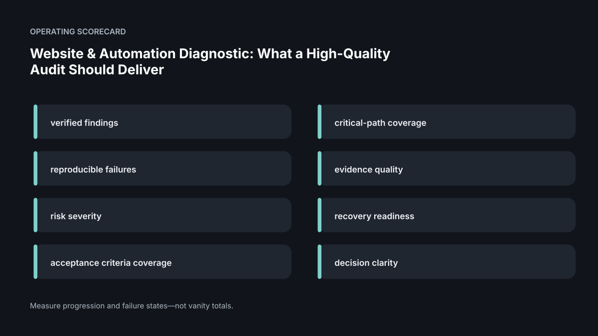 Operating scorecard for Website & Automation Diagnostic: What a High-Quality Technical Audit Should Deliver