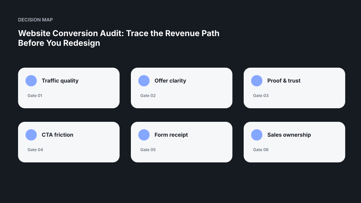 Decision map for Website Conversion Audit for Service Businesses: Trace the Revenue Path Before You Redesign