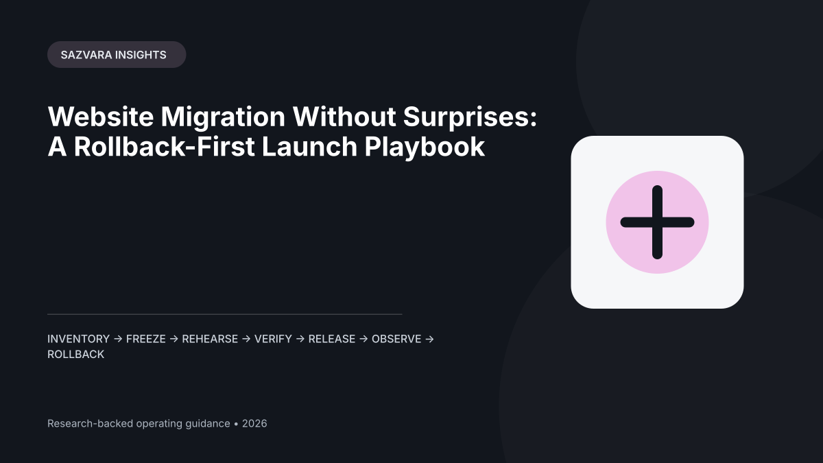 Website Migration Without Surprises: A Rollback-First Launch Playbook — Sazvara editorial illustration