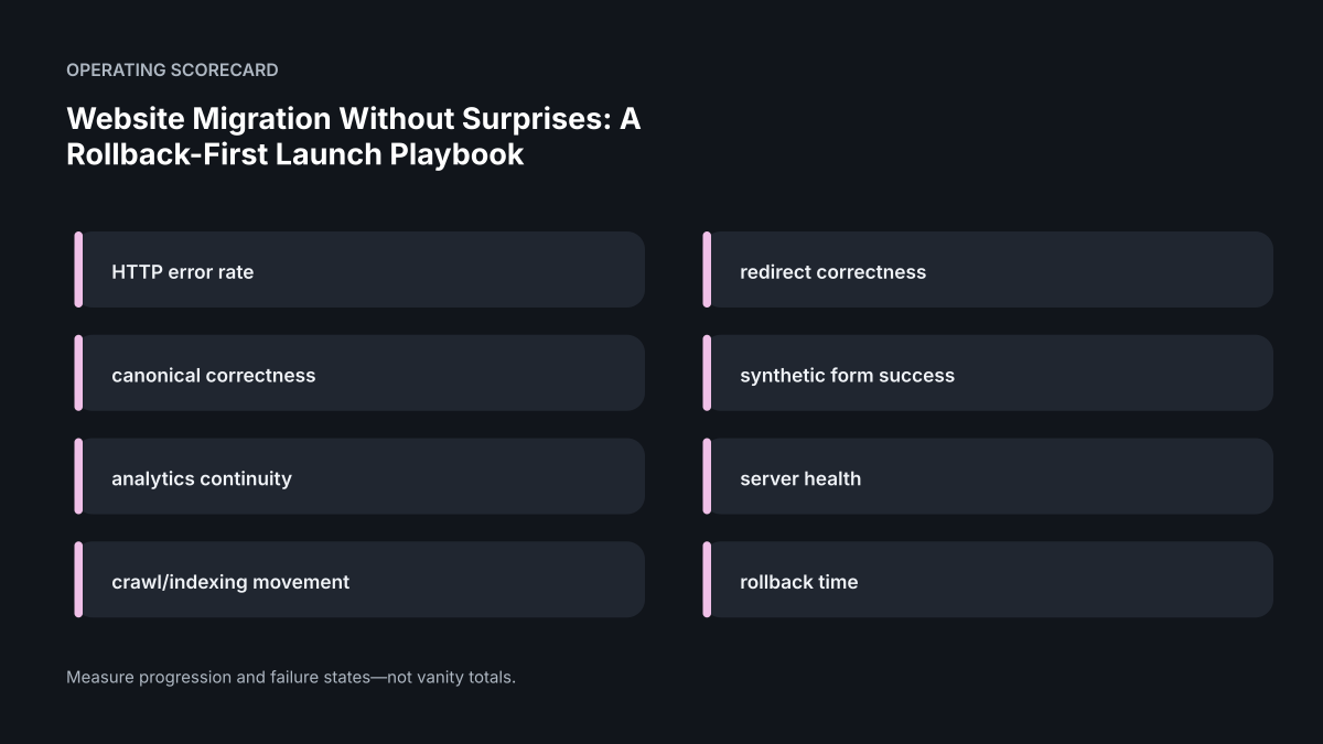 Operating scorecard for Website Migration Without Surprises: A Rollback-First Launch Playbook