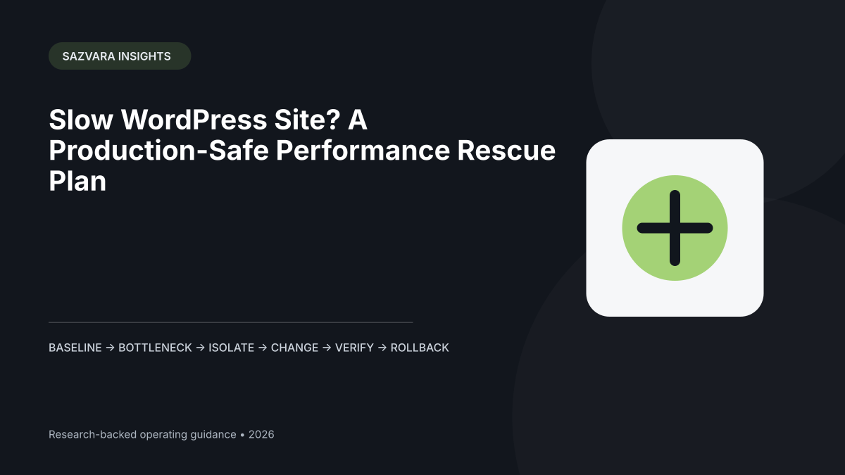 Slow WordPress Site? A Production-Safe Performance Rescue Plan — Sazvara editorial illustration