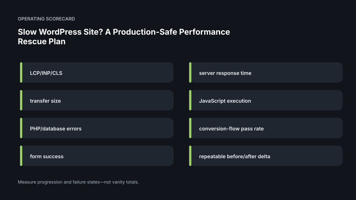 Operating scorecard for Slow WordPress Site? A Production-Safe Performance Rescue Plan